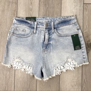 Wild Fable Target High Hi Rise Lace Hem Festival Shorts Denim Light Wash NWT 4